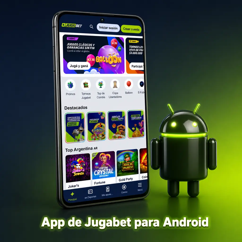 Aplicación móvil de Jugabet para Android con acceso a apuestas deportivas y casino en vivo