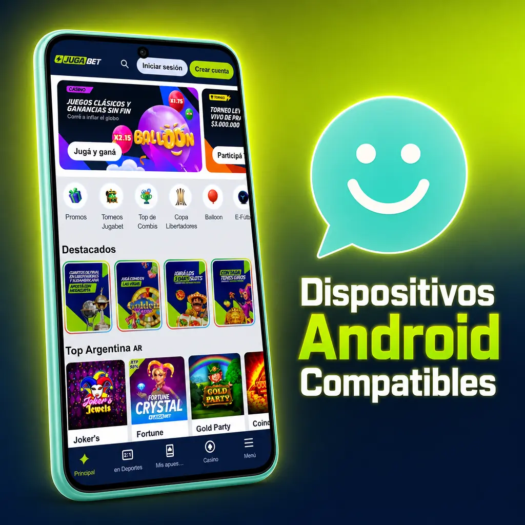 Dispositivos Android compatibles con la app de Jugabet: Samsung, Motorola, Xiaomi, Realme, LG, Nokia y TCL