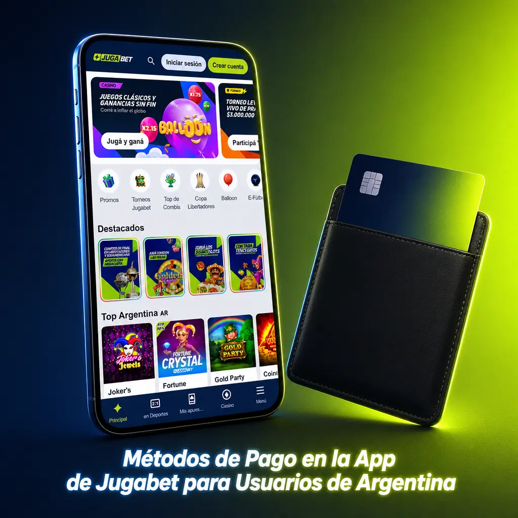 Métodos de pago en la app de Jugabet para Argentina: Mercado Pago, Visa, cripto y más opciones disponibles.